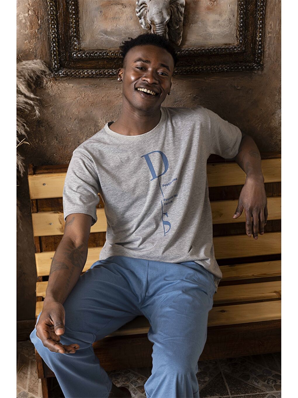 Gri Standart Kalıp Erkek Pijama Takımı-1