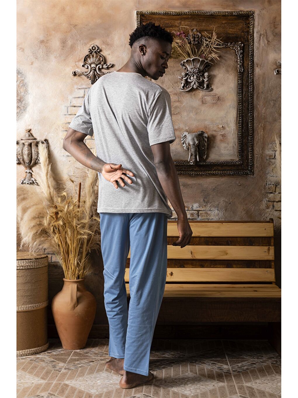 Gri Standart Kalıp Erkek Pijama Takımı-2