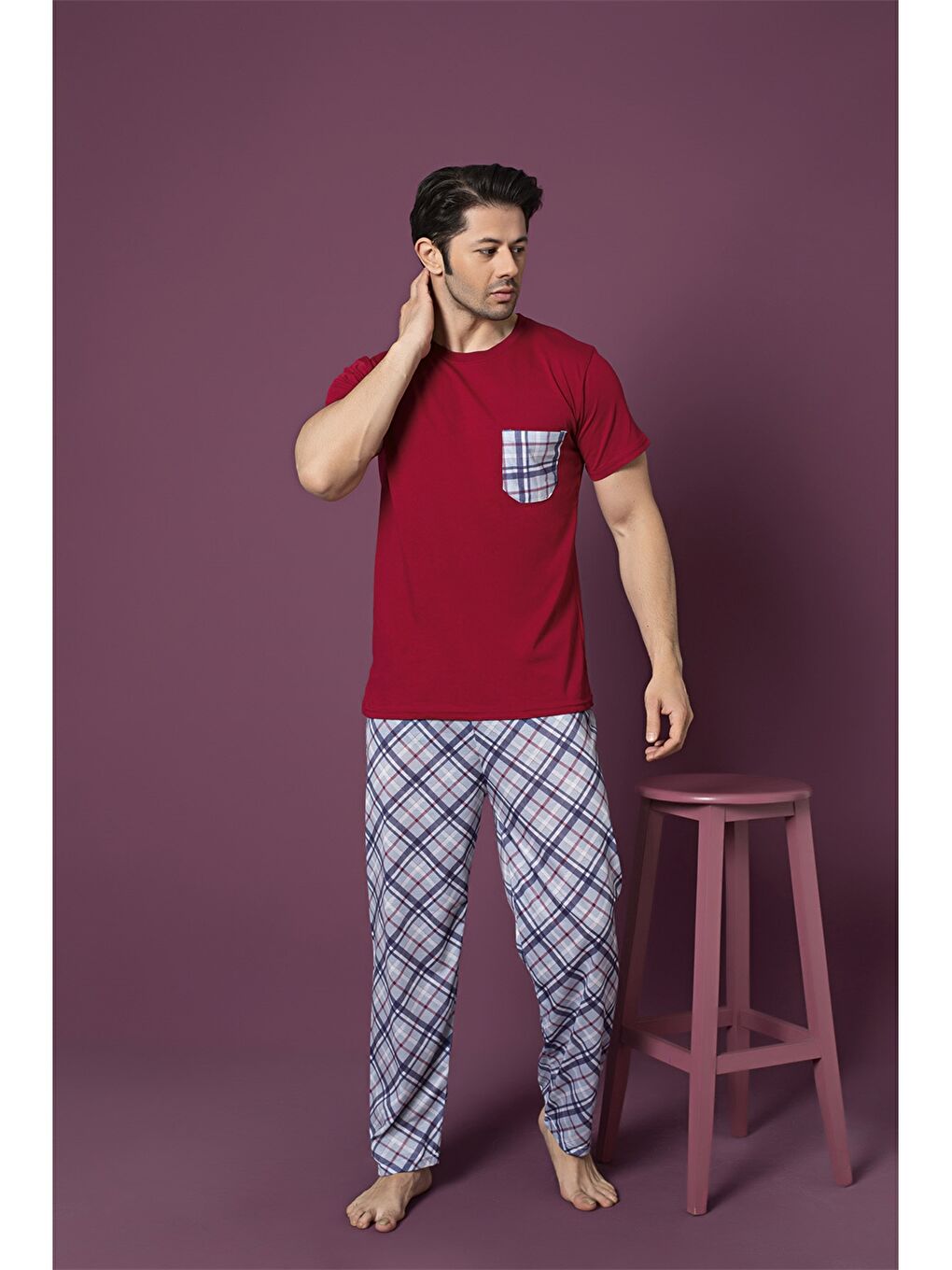 Kırmızı Standart Kalıp Erkek Pijama Takımı