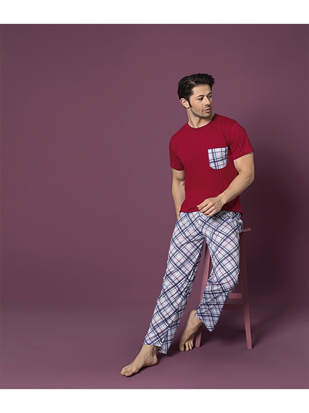 Kırmızı Standart Kalıp Erkek Pijama Takımı-2