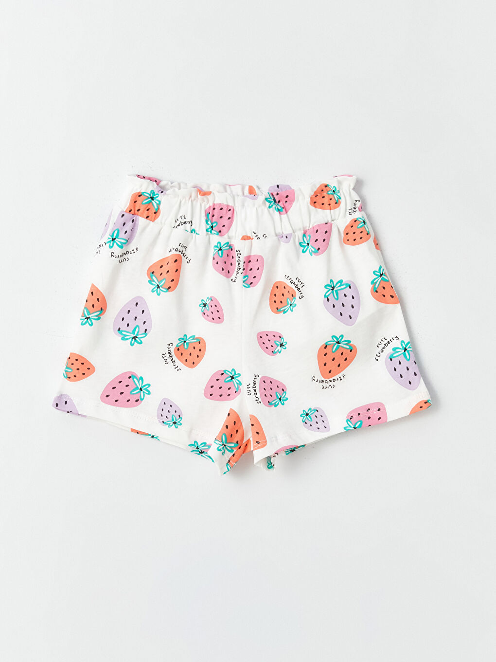 Ekru Beli Lastikli Desenli Kız Bebek Şort