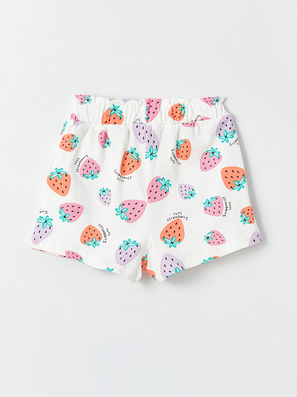 Ekru Beli Lastikli Desenli Kız Bebek Şort-2