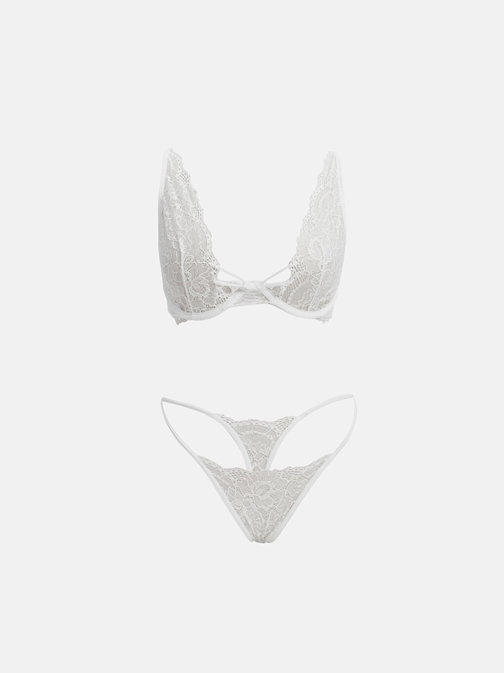 Ekru Dantelli Sütyen Takım