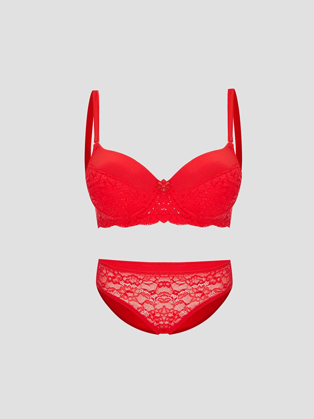 Kırmızı Dantelli Kadın İç Çamaşır Takım