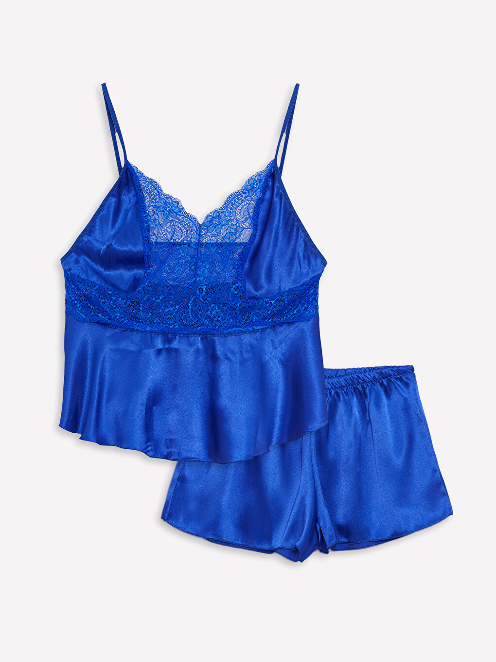 Mavi Askılı Saten Kadın Pijama Takımı