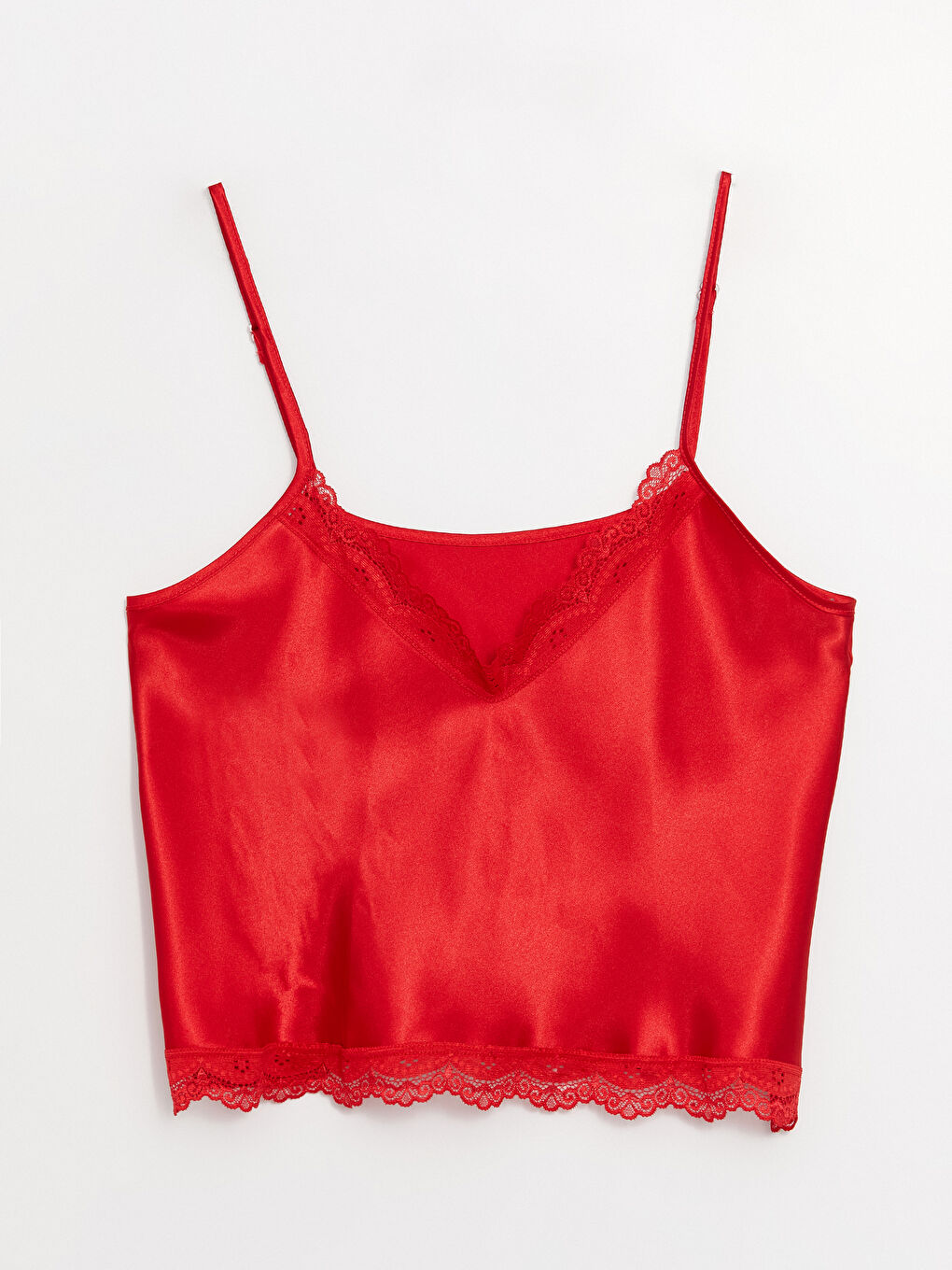 Kırmızı Askılı Saten Kadın Pijama Takımı-1