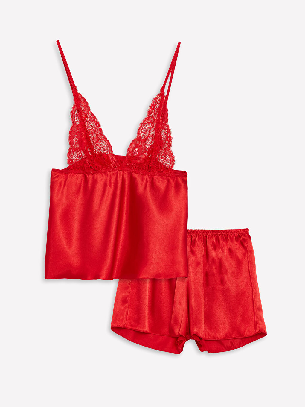 Kırmızı Askılı Saten Kadın Pijama Takımı