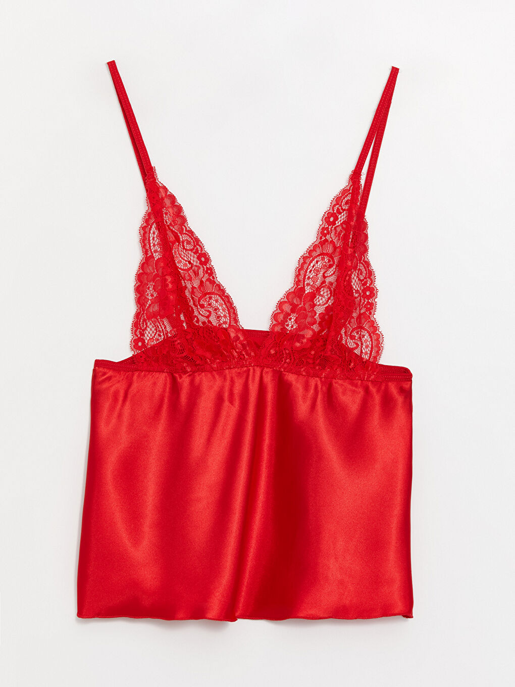 Kırmızı Askılı Saten Kadın Pijama Takımı-1