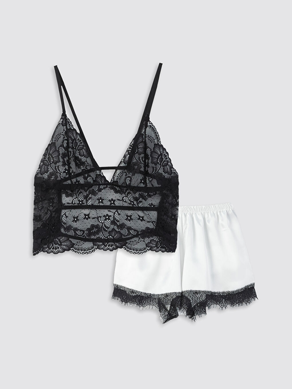 Siyah Askılı Saten Kadın Pijama Takımı