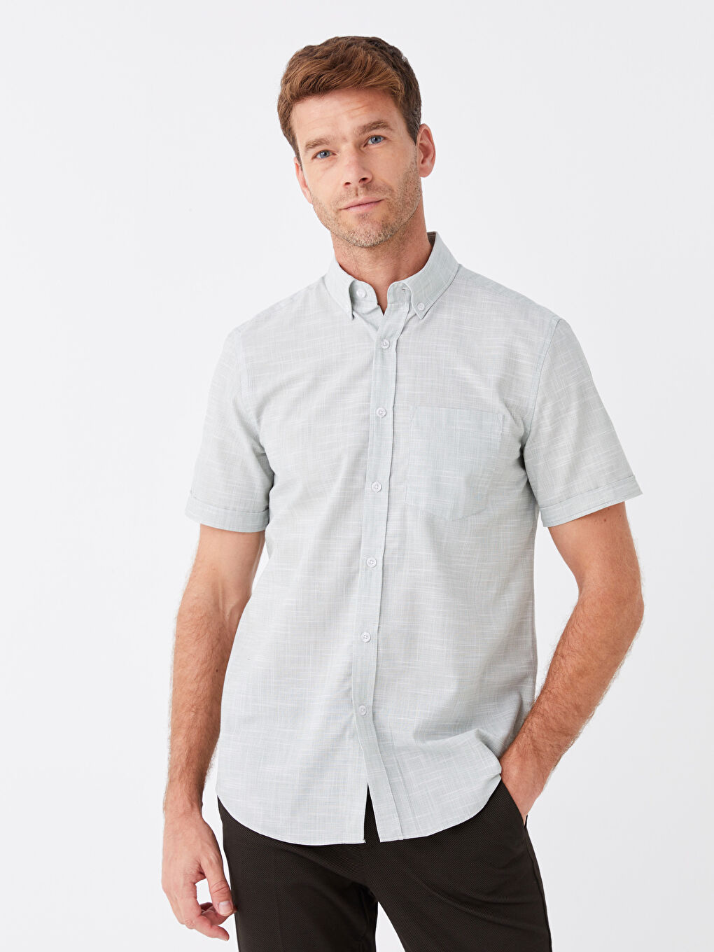 Yeşil Regular Fit Kısa Kollu Erkek Gömlek-1