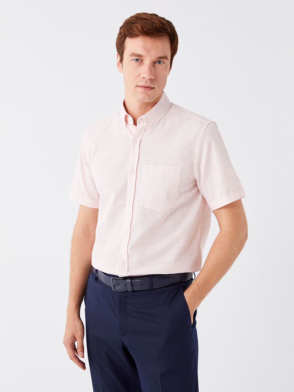 Pembe Regular Fit Kısa Kollu Erkek Gömlek