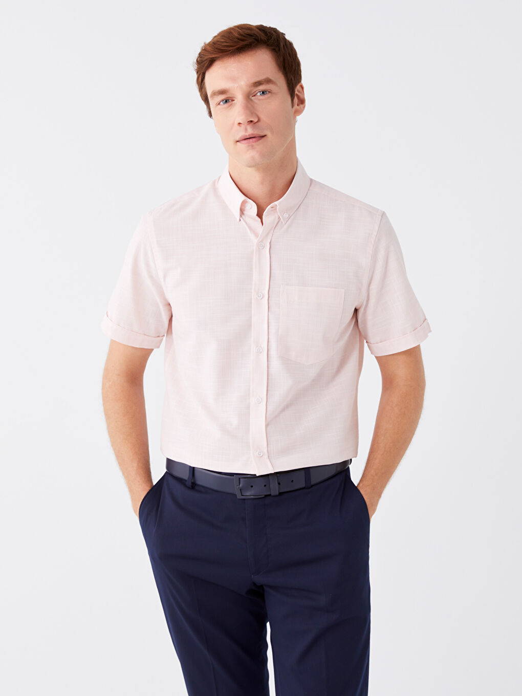 Pembe Regular Fit Kısa Kollu Erkek Gömlek-1