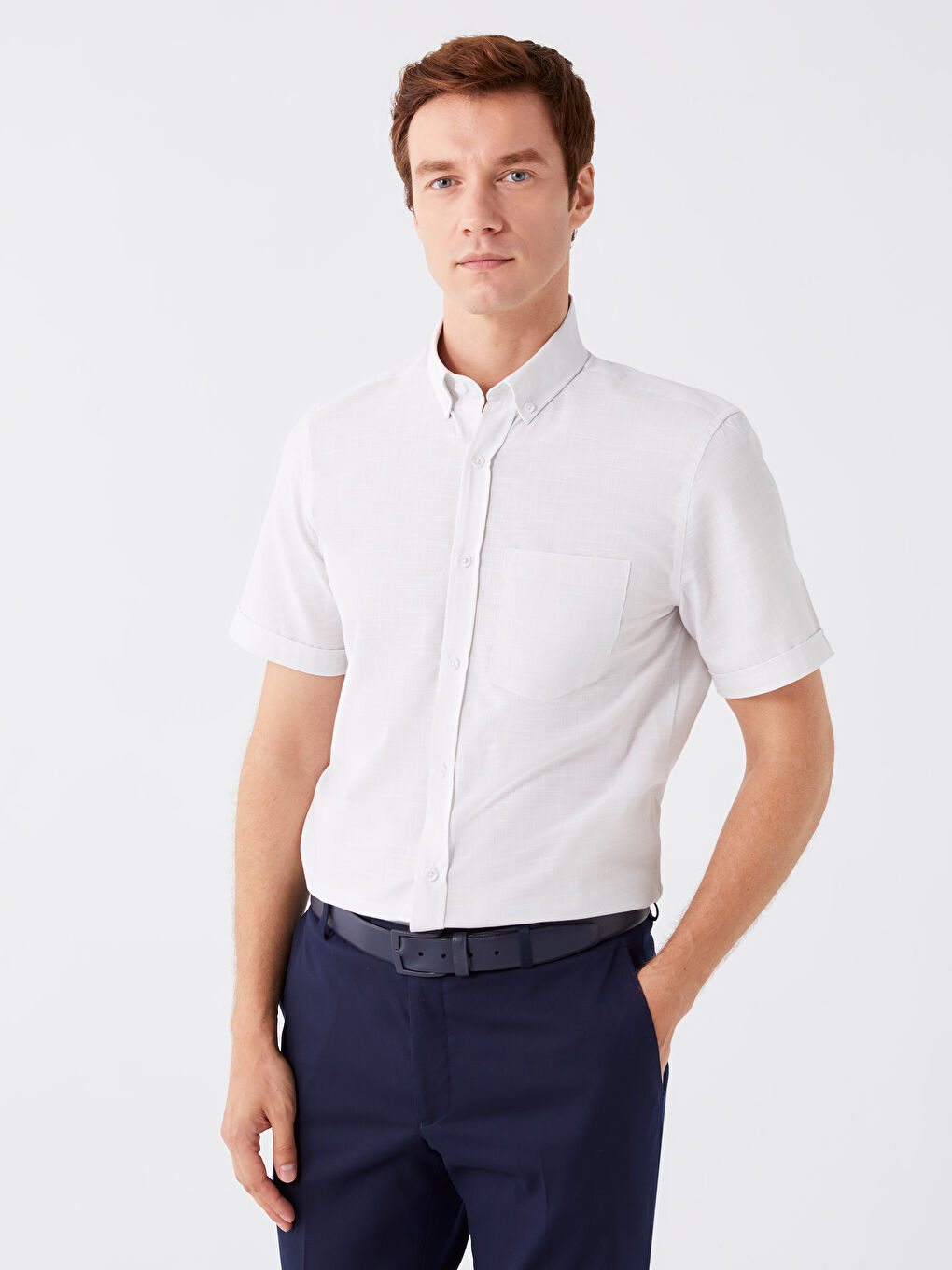 Gri Regular Fit Kısa Kollu Erkek Gömlek-1