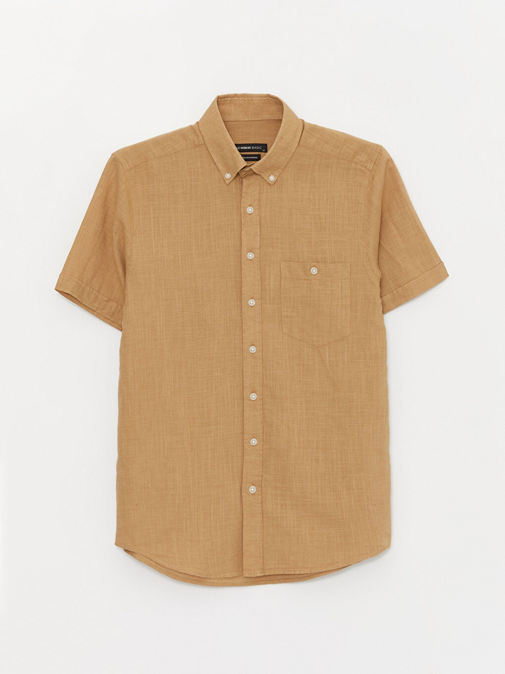 Bej Regular Fit Kısa Kollu Keten Karışımlı Erkek Gömlek-5