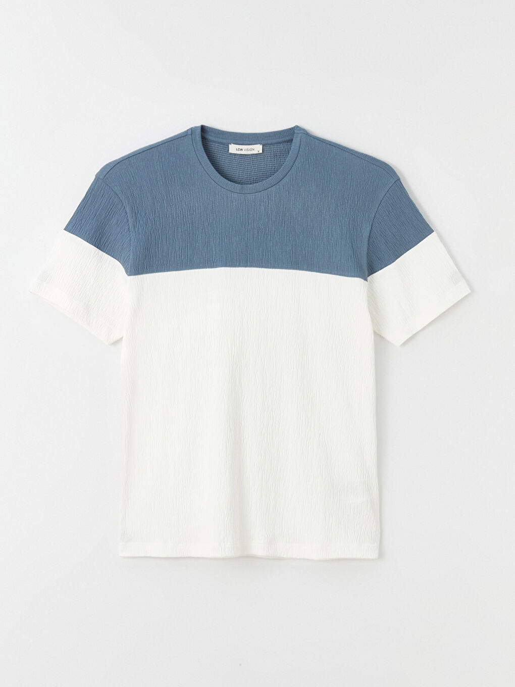 Mavi Bisiklet Yaka Kısa Kollu Renk Bloklu Erkek Tişört-5