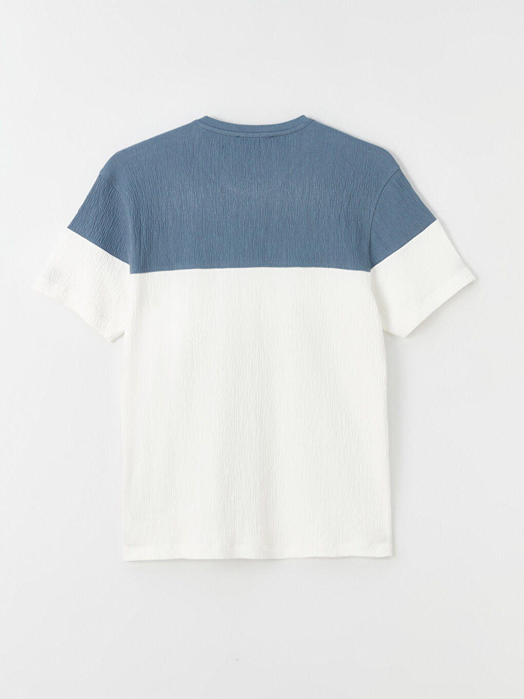 Mavi Bisiklet Yaka Kısa Kollu Renk Bloklu Erkek Tişört-6