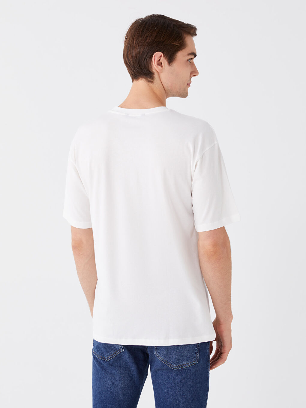 Ekru Bisiklet Yaka Kısa Kollu Baskılı Penye Erkek Tişört-4