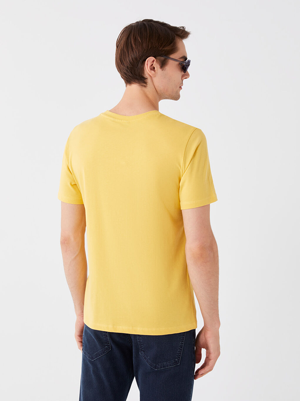 Sarı Bisiklet Yaka Kısa Kollu Baskılı Penye Erkek Tişört-4