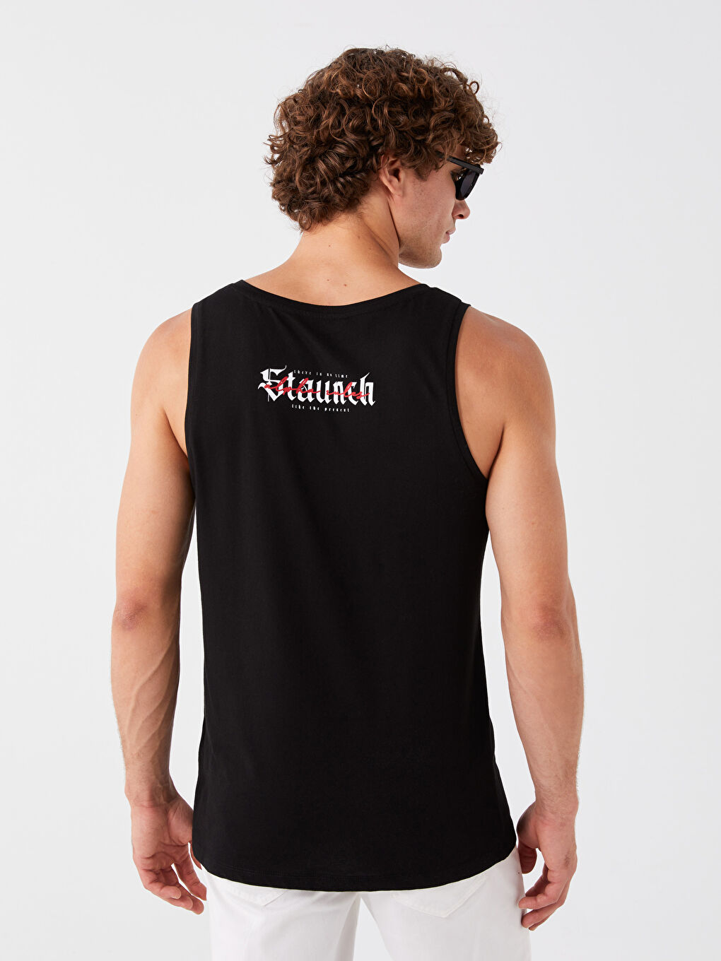 Siyah Bisiklet Yaka Baskılı Penye Erkek Kolsuz Tişört-4