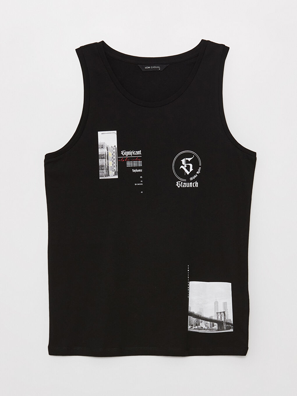 Siyah Bisiklet Yaka Baskılı Penye Erkek Kolsuz Tişört-5