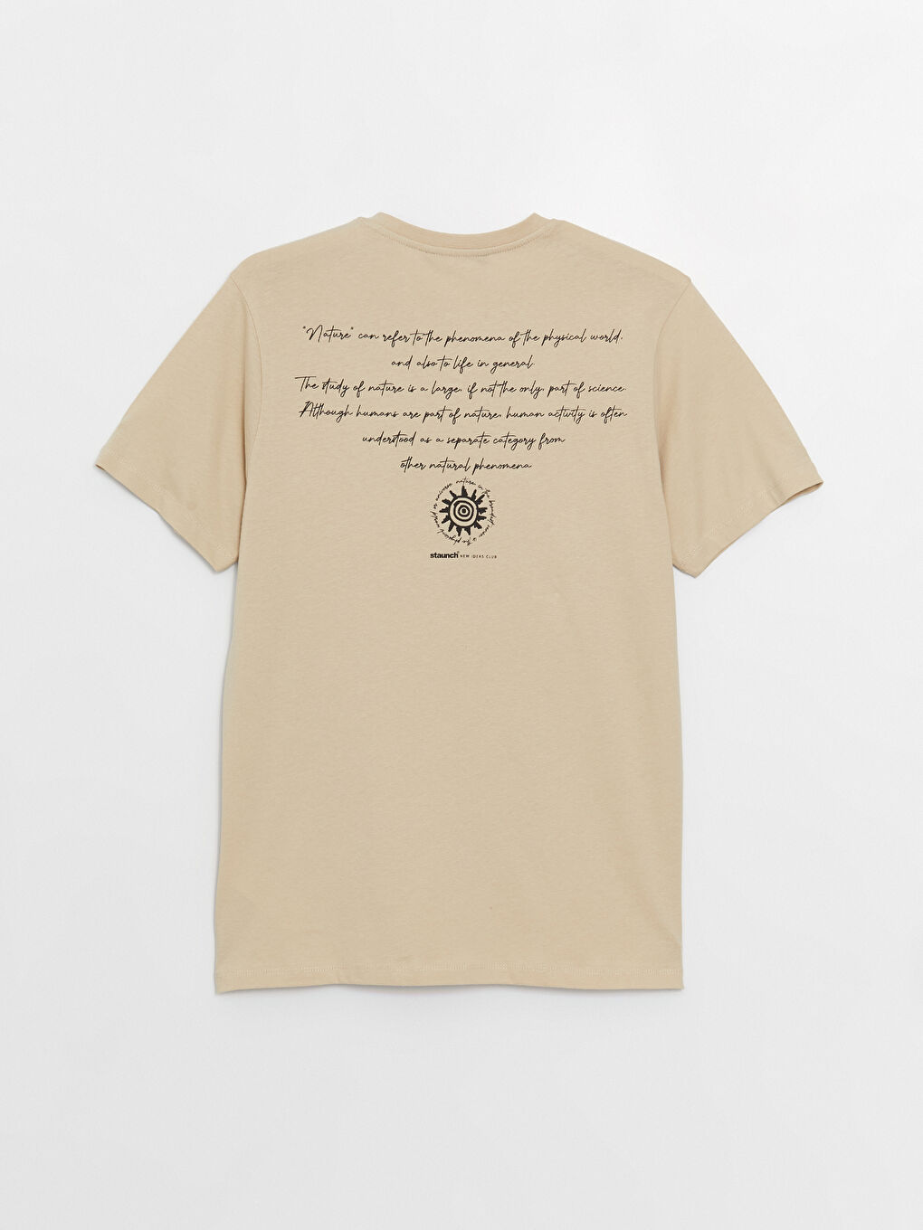 Bej Bisiklet Yaka Kısa Kollu Baskılı Penye Erkek Tişört-6