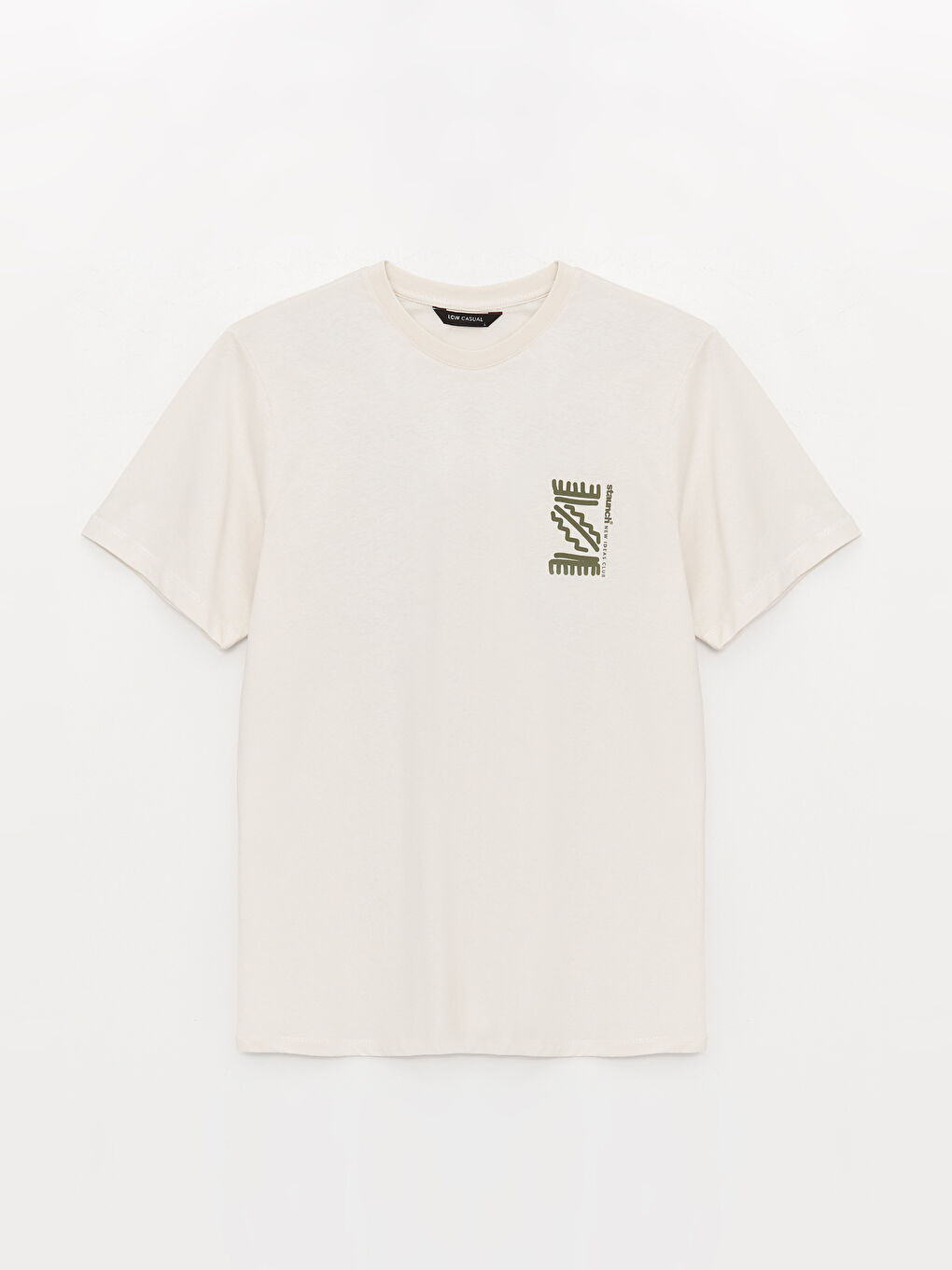 Ekru Bisiklet Yaka Kısa Kollu Baskılı Penye Erkek Tişört-5