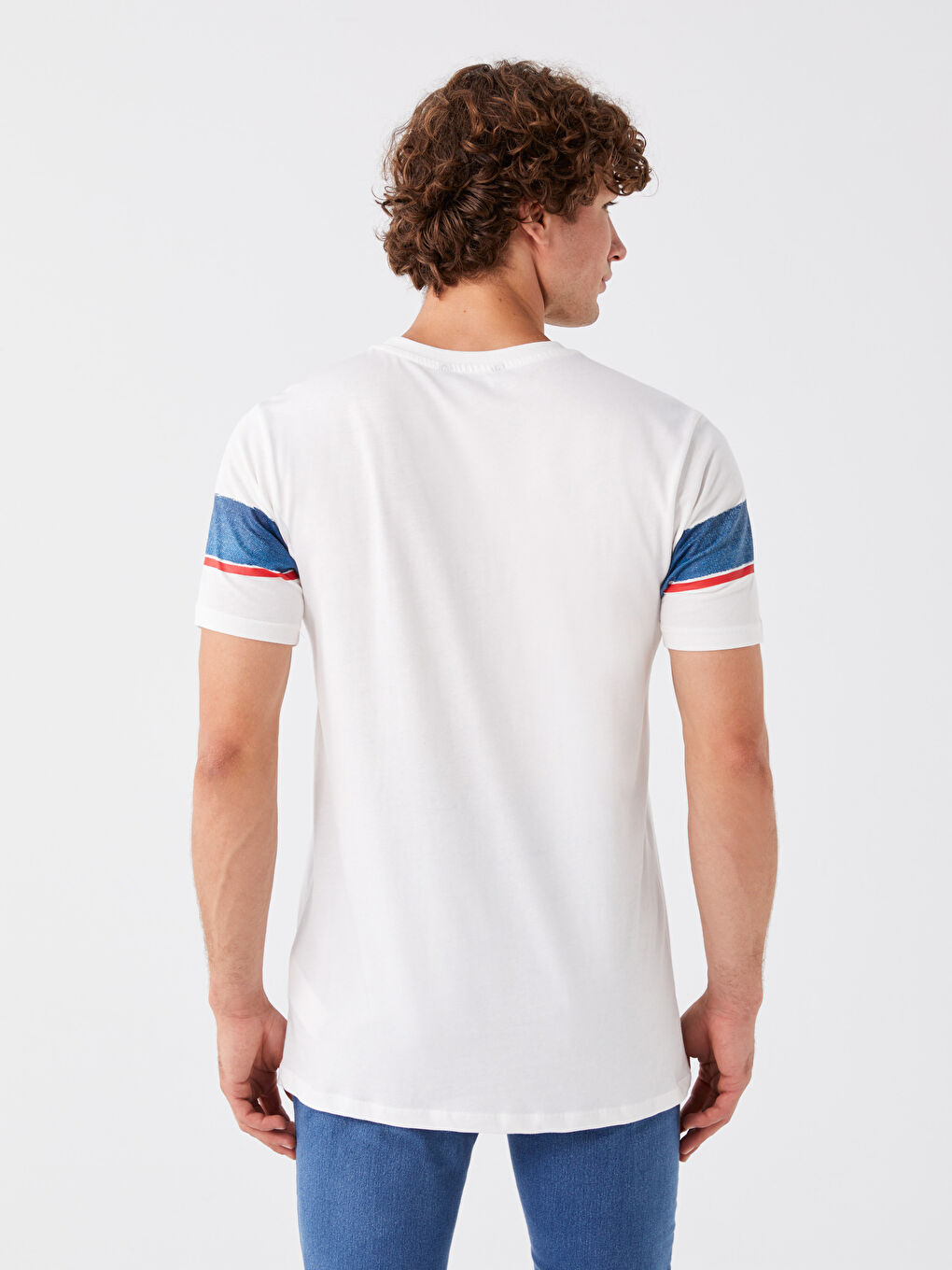 Ekru Bisiklet Yaka Kısa Kollu Renk Bloklu Penye Erkek Tişört-4