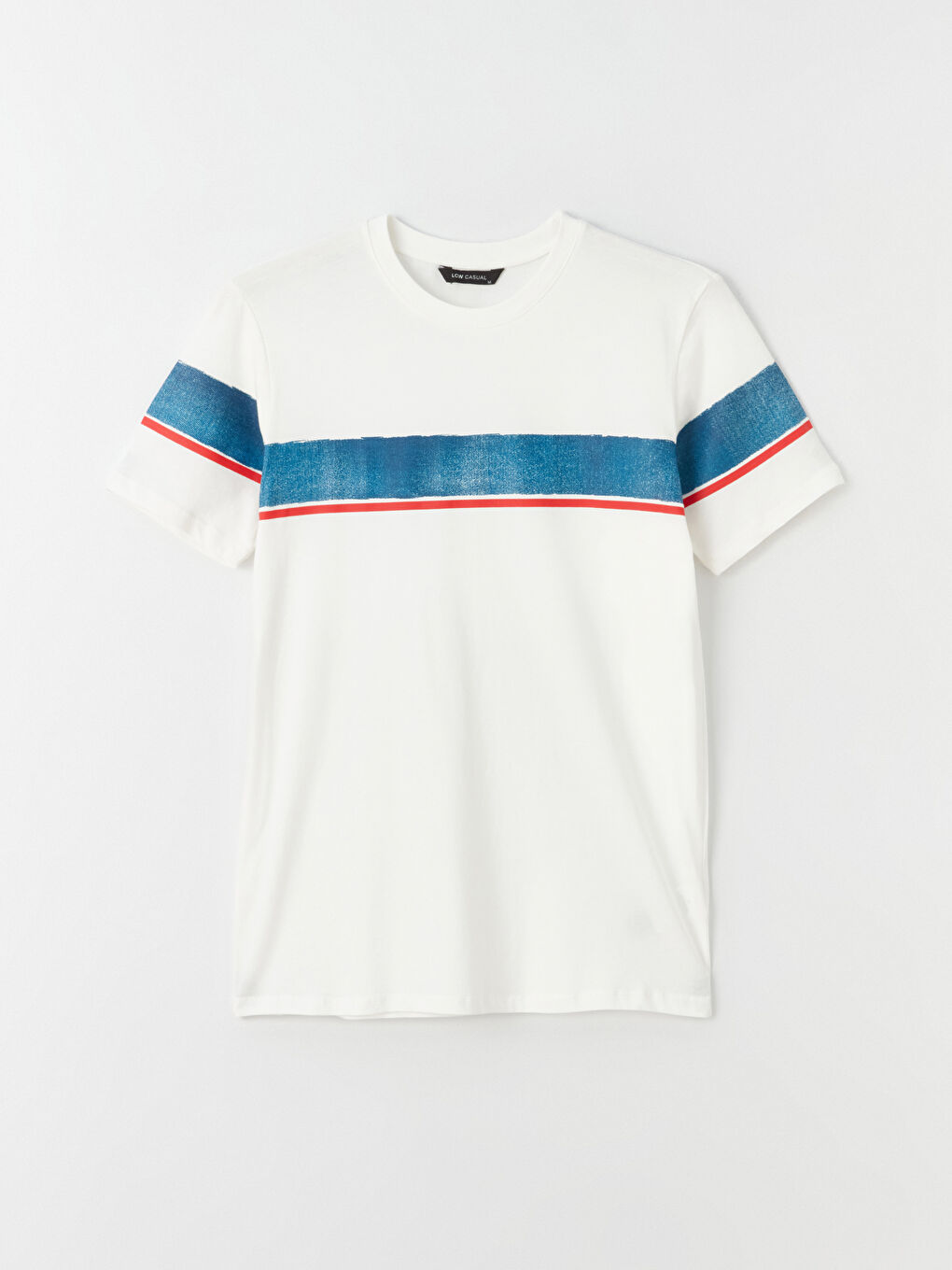 Ekru Bisiklet Yaka Kısa Kollu Renk Bloklu Penye Erkek Tişört-5