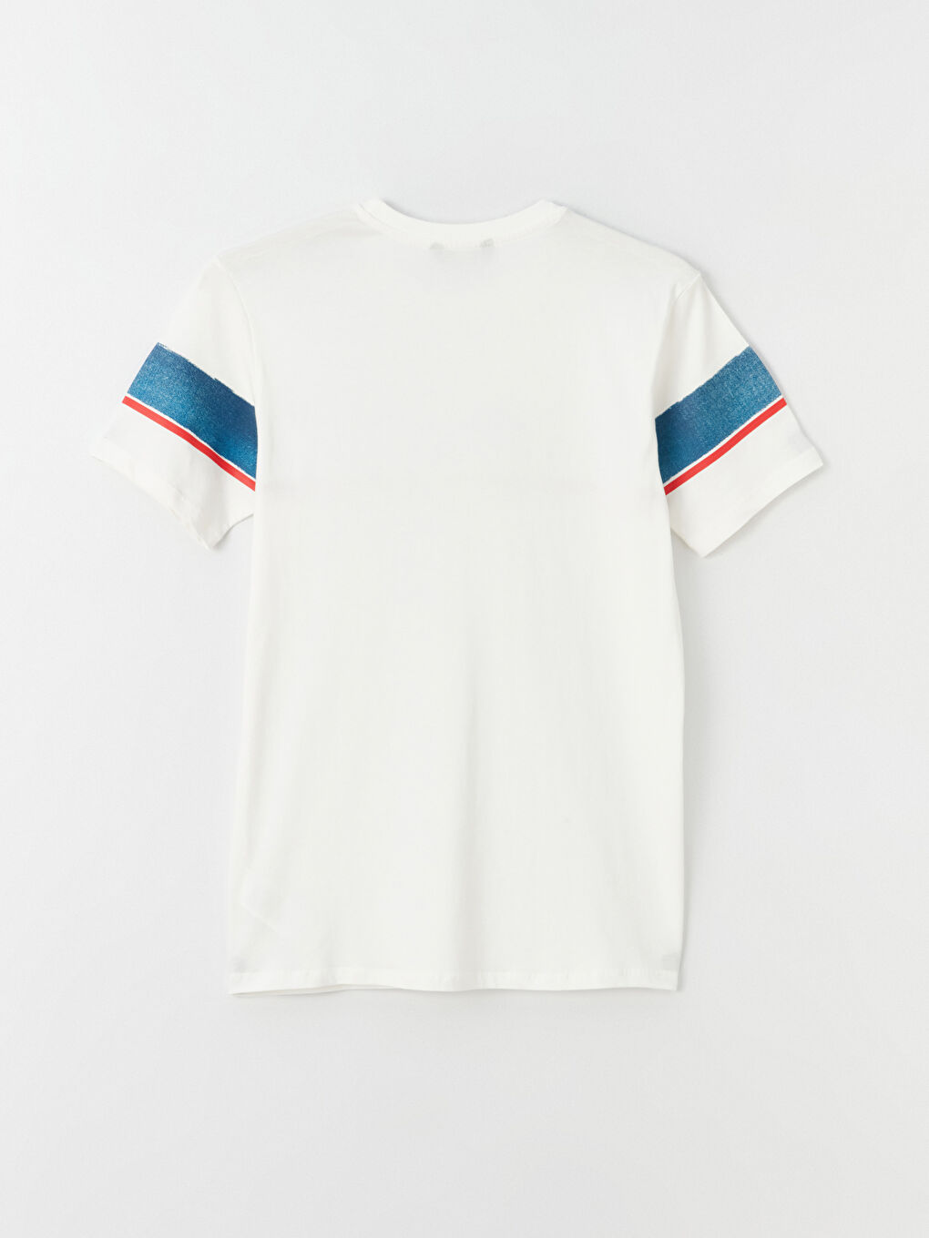 Ekru Bisiklet Yaka Kısa Kollu Renk Bloklu Penye Erkek Tişört-6