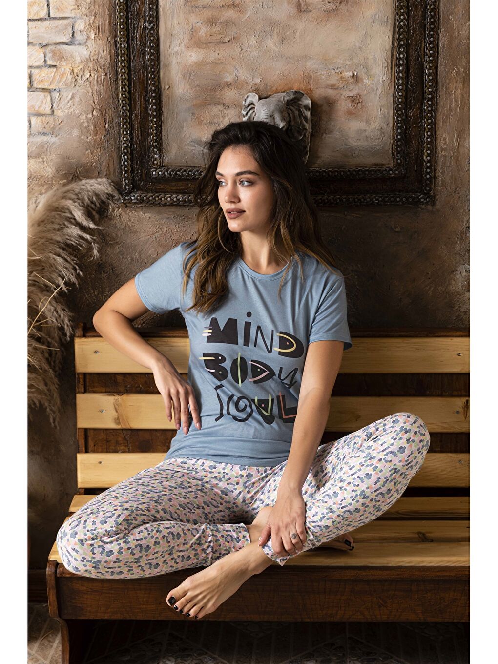 Mavi Bisiklet Yaka Kadın Pijama Takım-1