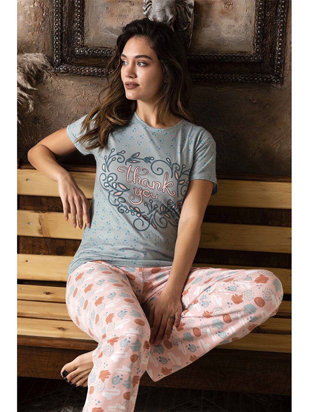 Mavi Bisiklet Yaka Kadın Pijama Takım