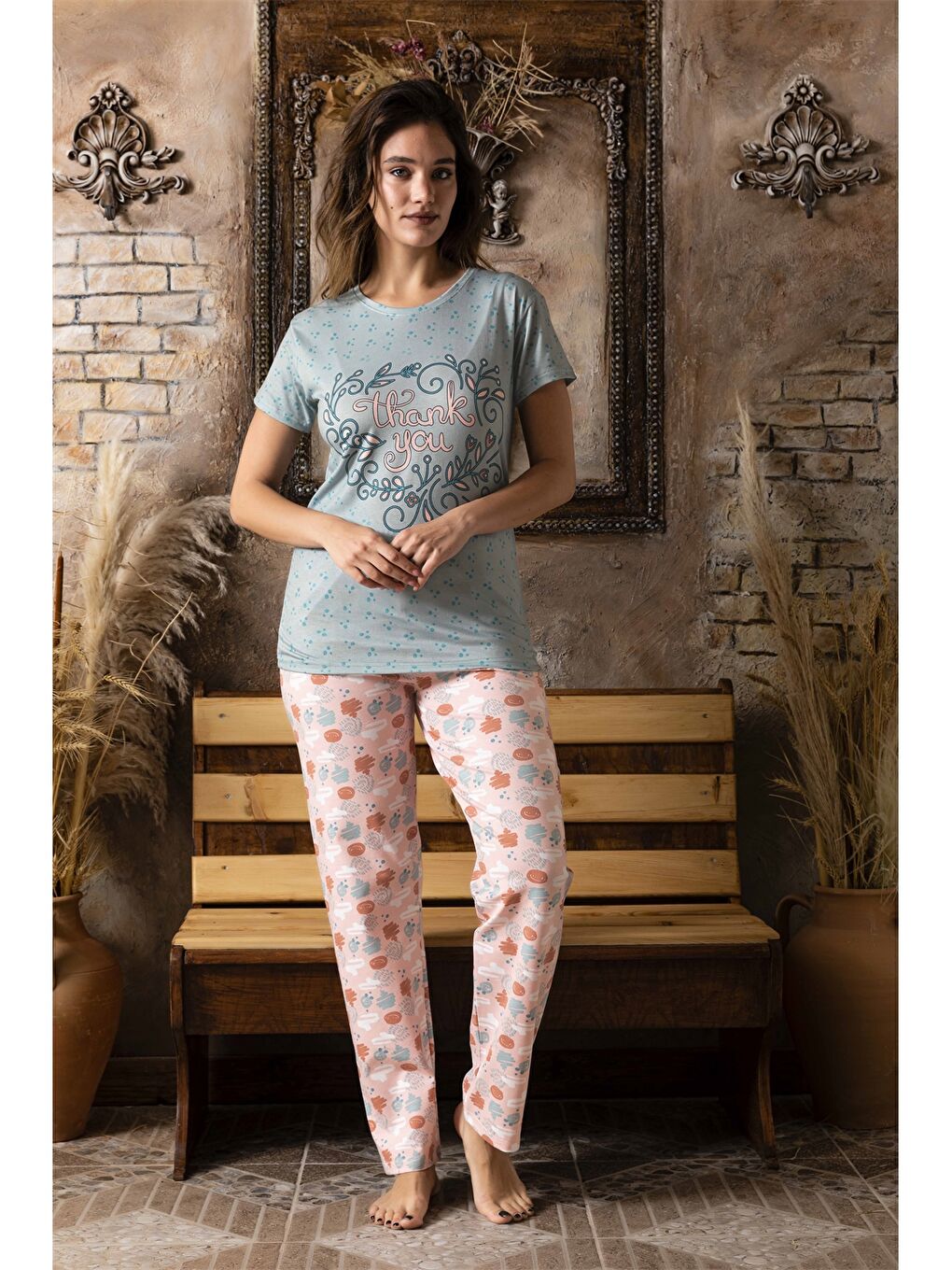 Mavi Bisiklet Yaka Kadın Pijama Takım-1