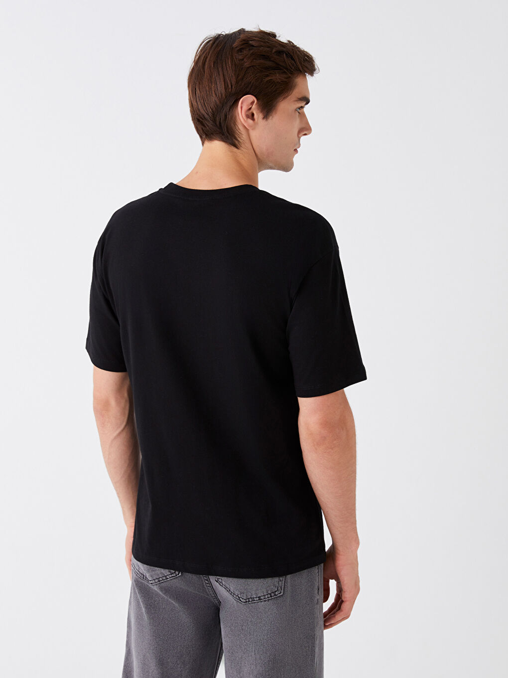 Siyah Bisiklet Yaka Kısa Kollu Baskılı Penye Erkek Tişört-4