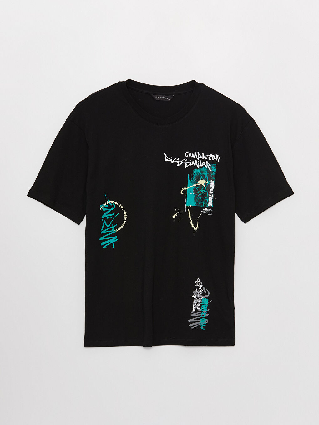 Siyah Bisiklet Yaka Kısa Kollu Baskılı Penye Erkek Tişört-5