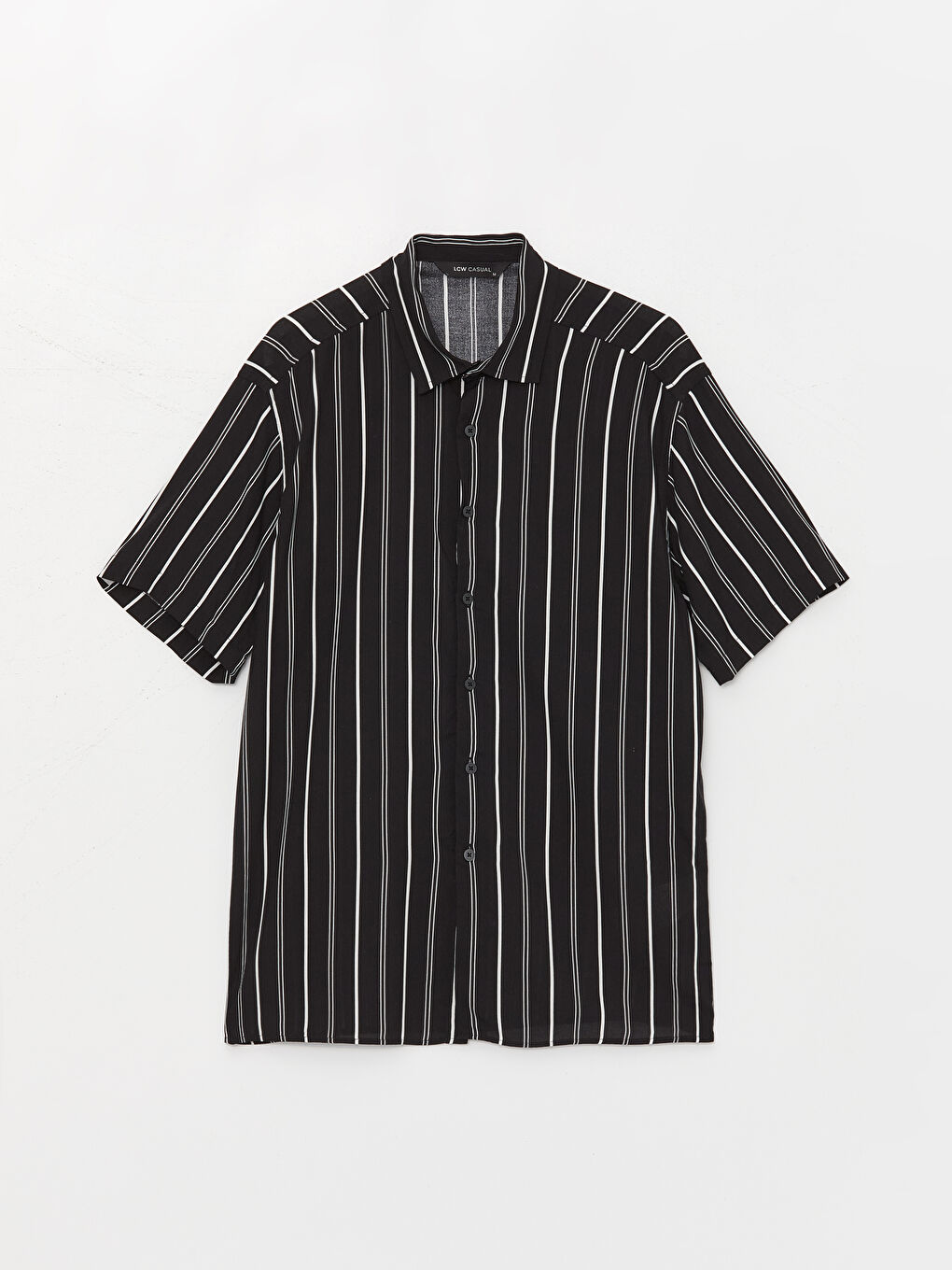 Siyah Regular Fit Kısa Kollu Çizgili Poplin Erkek Gömlek-5