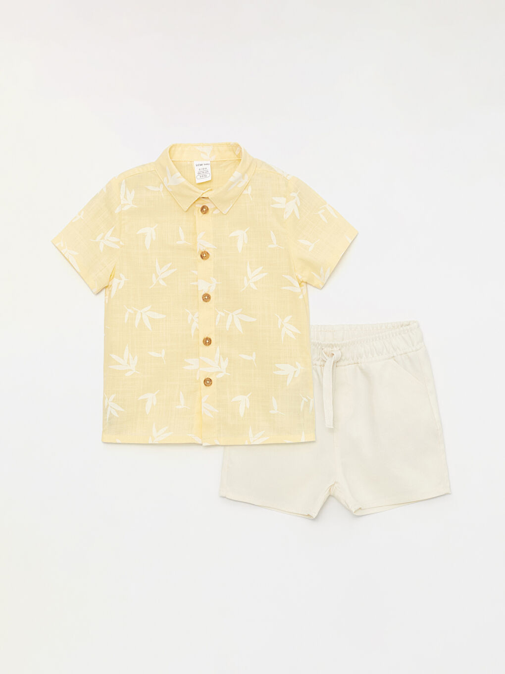 Sarı Kısa Kollu Desenli Erkek Bebek Gömlek ve Şort 2'li Takım