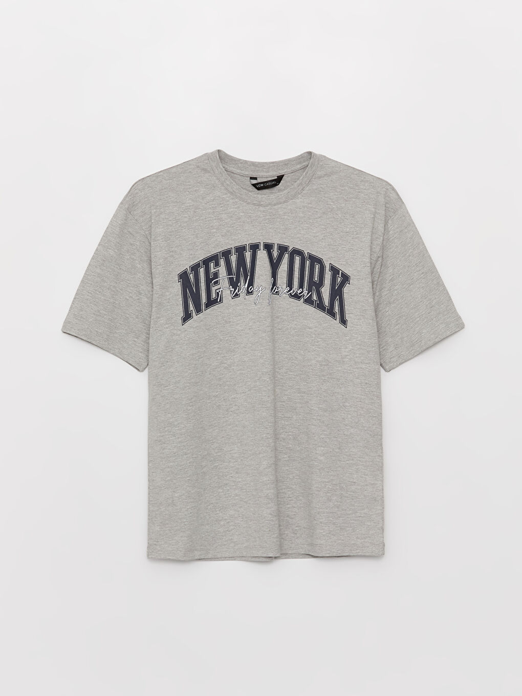 Gri Bisiklet Yaka Kısa Kollu Baskılı Penye Erkek Tişört-5