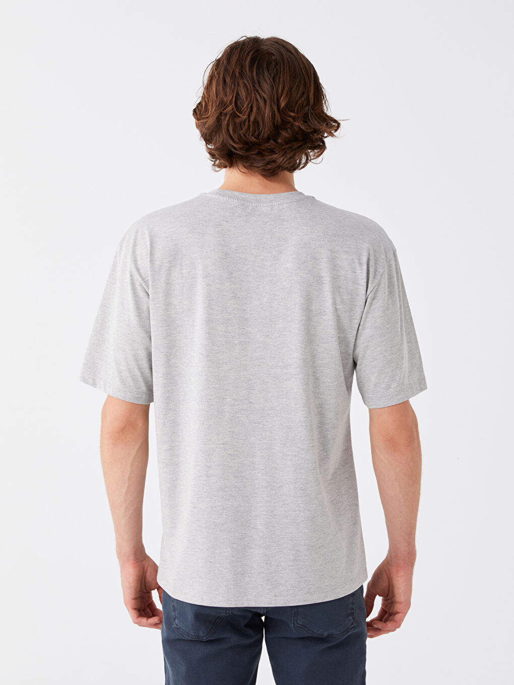 Gri Bisiklet Yaka Kısa Kollu Baskılı Penye Erkek Tişört-4