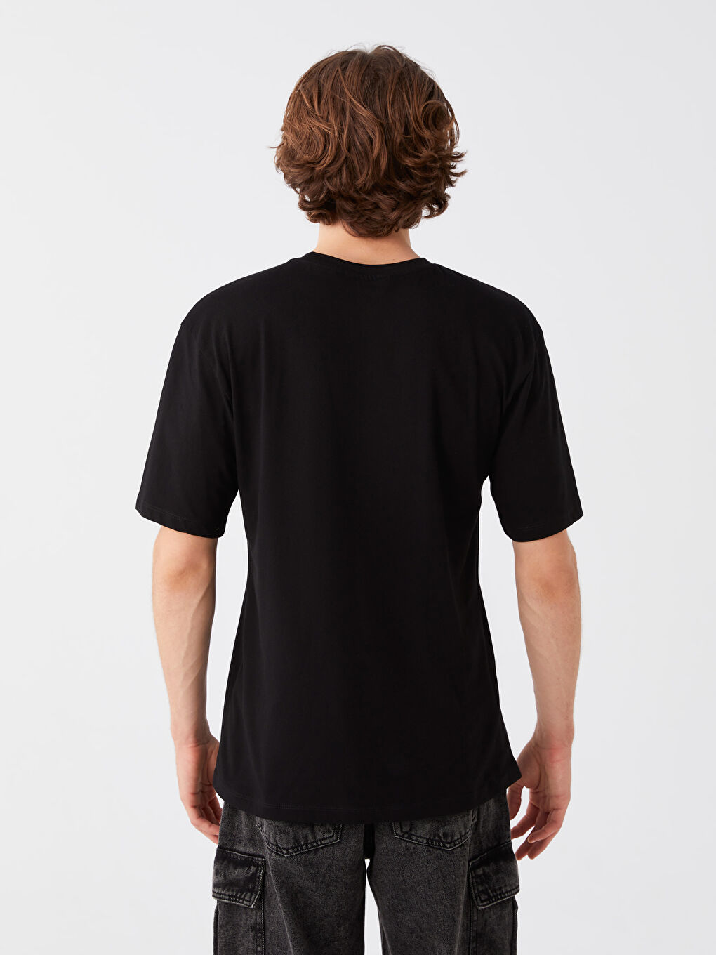 Siyah Bisiklet Yaka Kısa Kollu Baskılı Penye Erkek Tişört-4