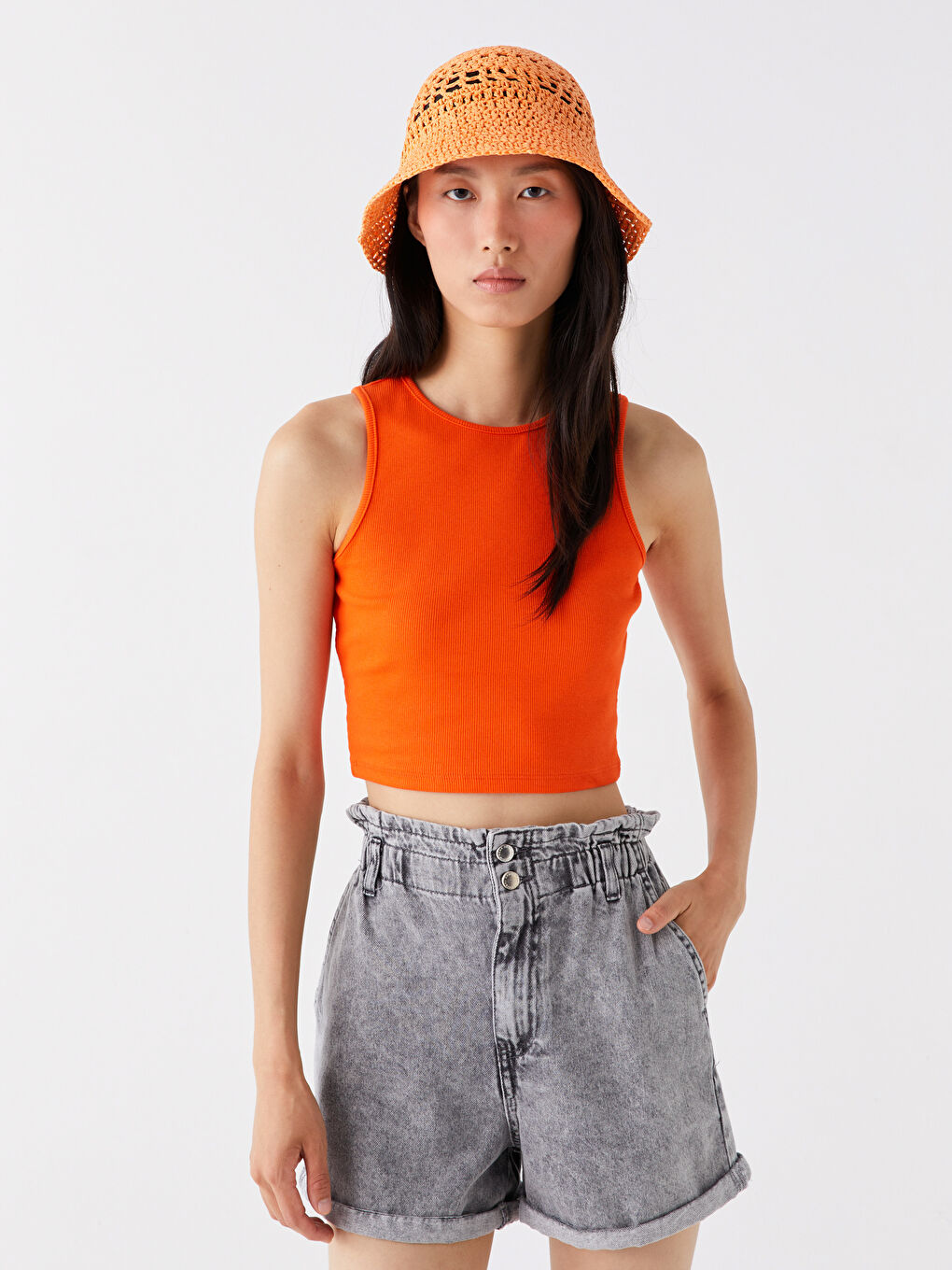 Women's Crew Neck Plain Crop Top-2
