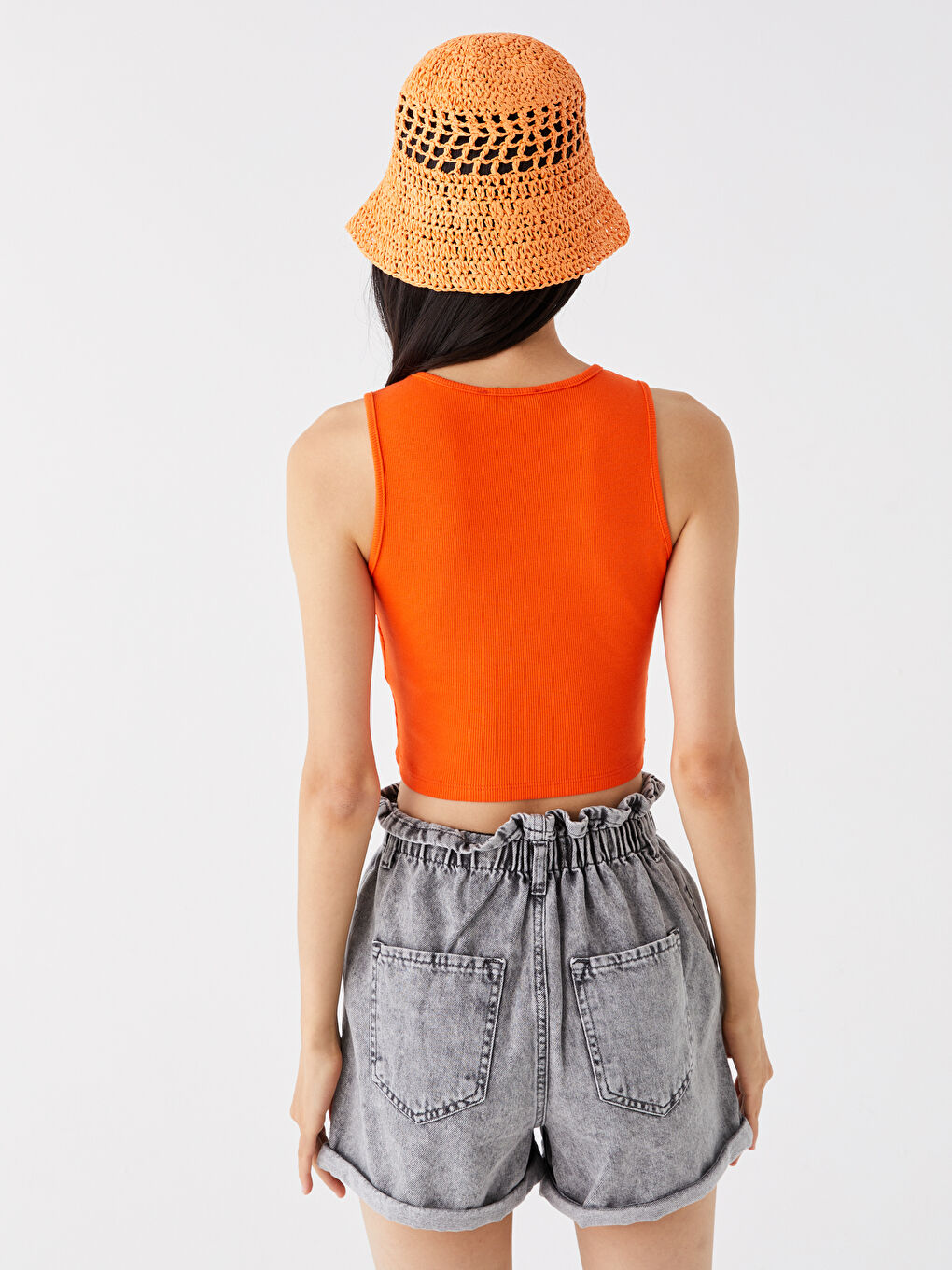 Women's Crew Neck Plain Crop Top-4