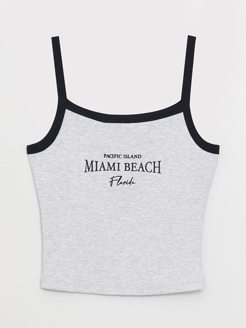 Gri U Yaka Baskılı Askılı Kadın Crop-5