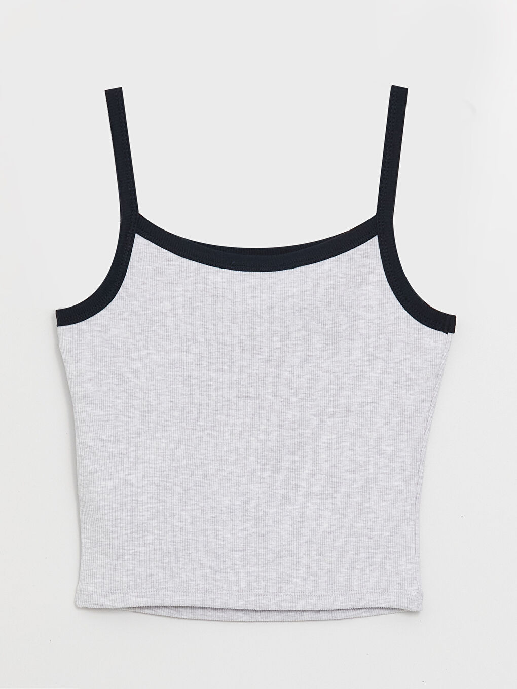 Gri U Yaka Baskılı Askılı Kadın Crop-6