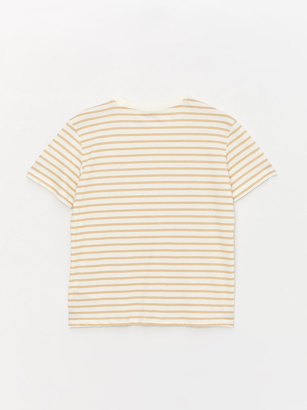 Bej Bisiklet Yaka Çizgili Kısa Kollu Kadın Tişört-6