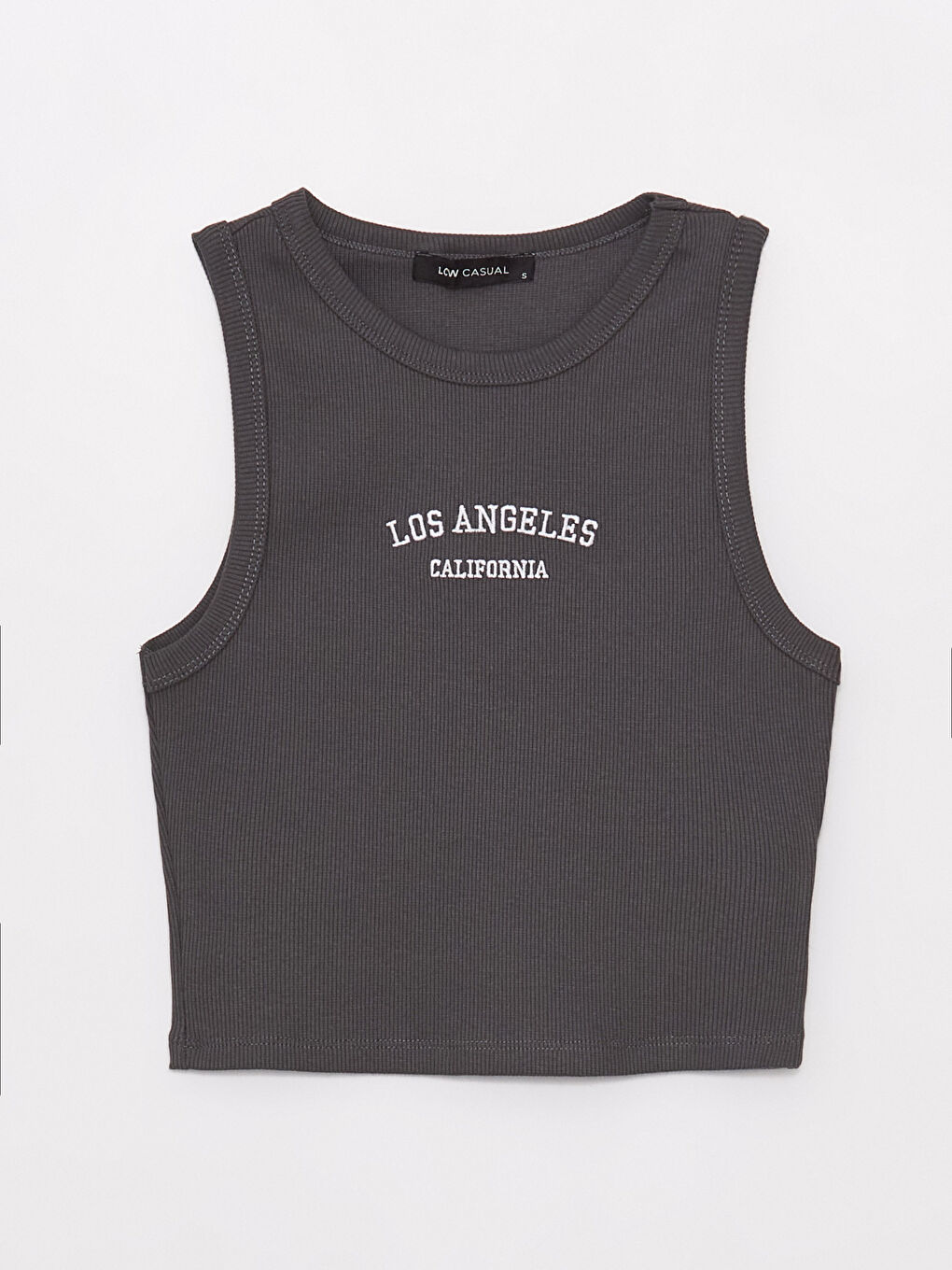 Antrasit Bisiklet Yaka Baskılı Kadın Crop-5