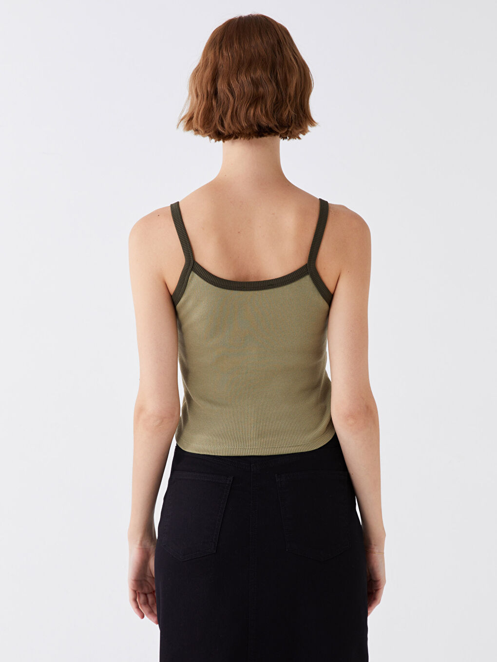 Yeşil U Yaka Baskılı Askılı Kadın Crop-4