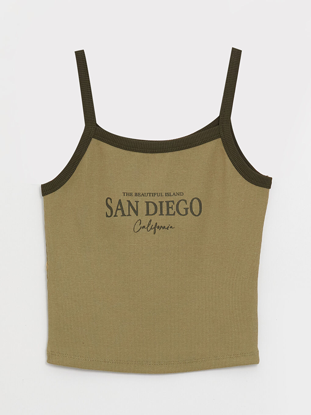 Yeşil U Yaka Baskılı Askılı Kadın Crop-5