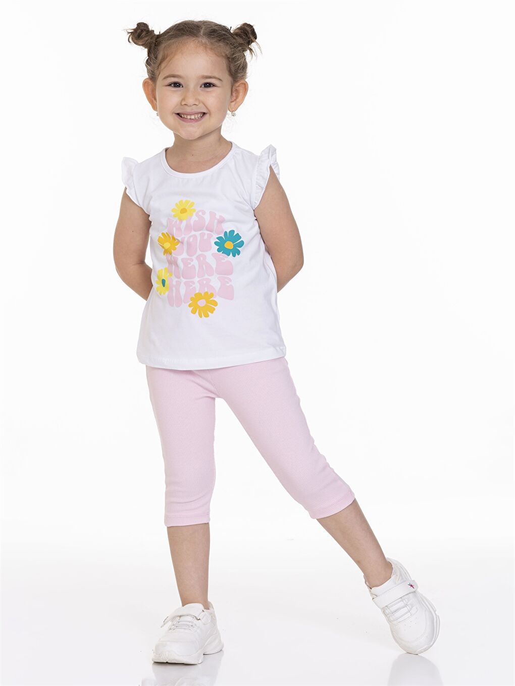 Pembe Bisiklet Yaka Baskılı Kız Bebek Tişört ve Tayt 2'li Takım