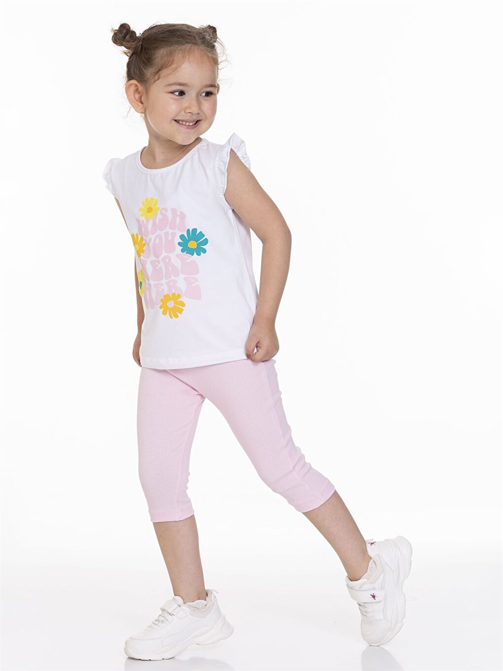 Pembe Bisiklet Yaka Baskılı Kız Bebek Tişört ve Tayt 2'li Takım-1