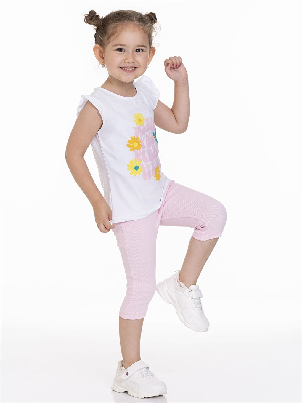 Pembe Bisiklet Yaka Baskılı Kız Bebek Tişört ve Tayt 2'li Takım-2